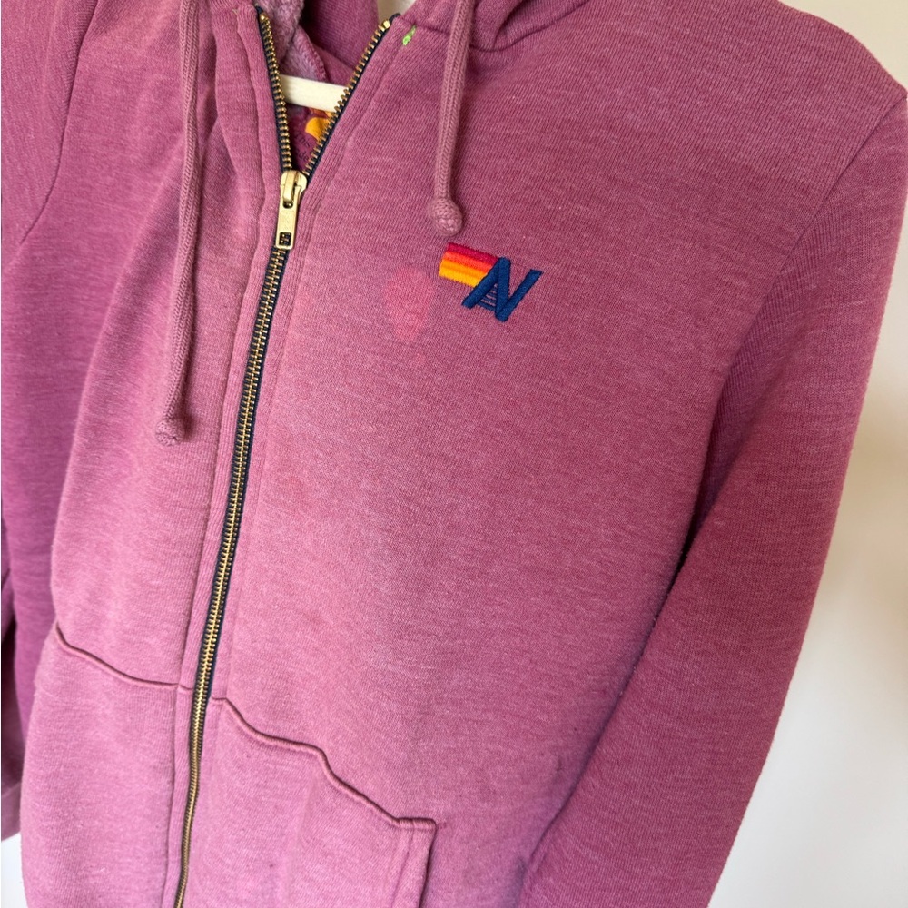 Aviator Nation Dusty Rose Zip-Up Hoodie with Rainbow Accent - Picture 3 of 3